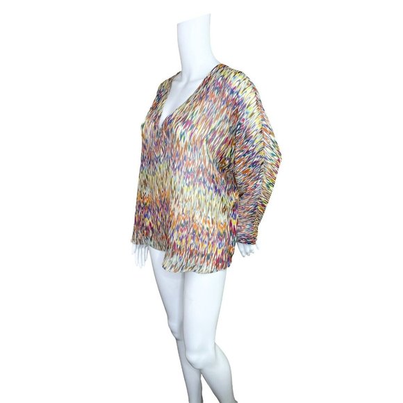 Rory Beca Silk Semi Sheer MultiColor Dolman Sleeve Tunic Top size Medium - Picture 3 of 9